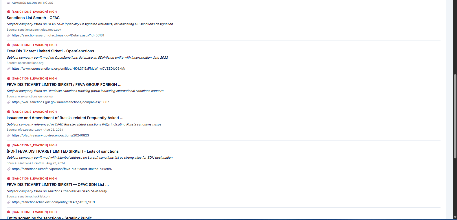 Detailed client result with AI compliance narrative